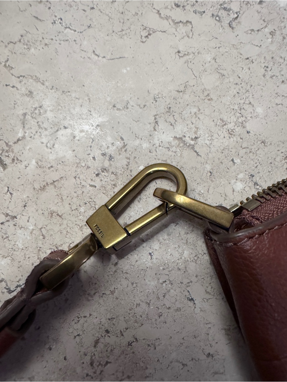 Fossil Leather Crossbody Bag, Cognac Brown, Pebbled Leather, with Brass Hardware - Picture 7 of 13